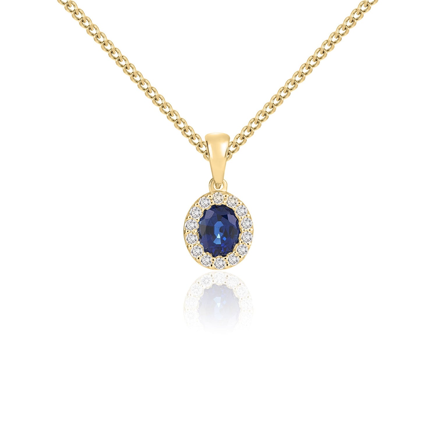 18ct Yellow Gold Oval Natural Sapphire and Diamond Cluster Pendant — 5x4mm