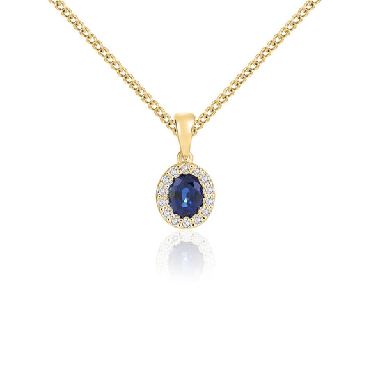 18ct Yellow Gold Oval Natural Sapphire and Diamond Cluster Pendant — 5x4mm