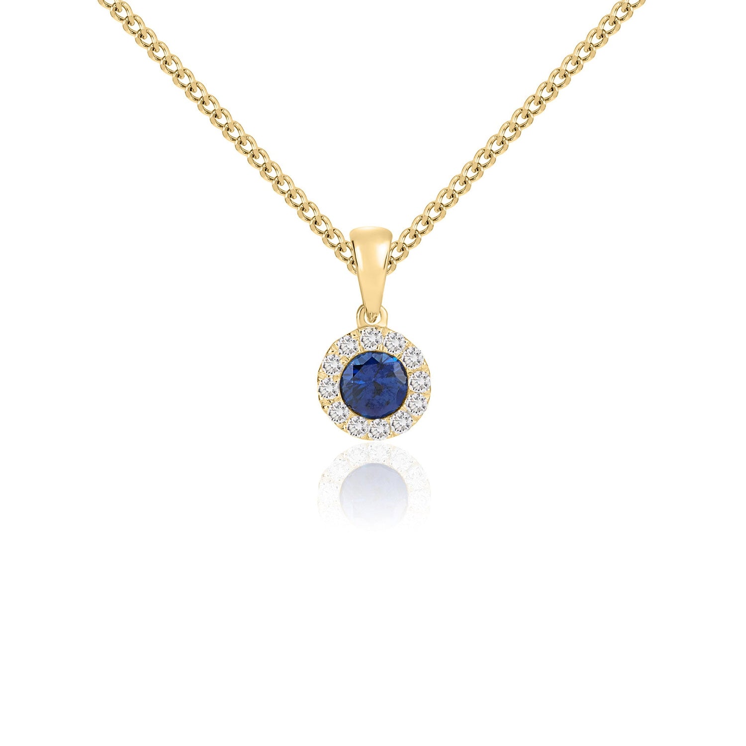 18ct Yellow Gold Round Natural Sapphire and Diamond Cluster Pendant — 4mm