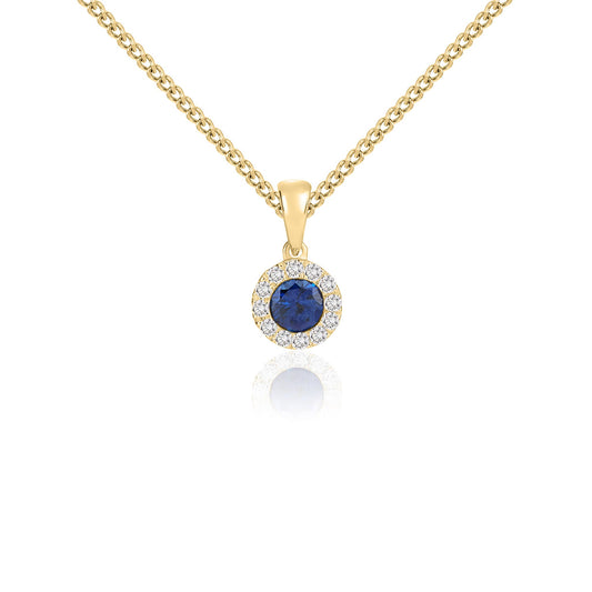 18ct Yellow Gold Round Natural Sapphire and Diamond Cluster Pendant — 4mm