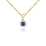 18ct Yellow Gold Round Natural Sapphire & Diamond Microset Cluster Pendant — 4mm