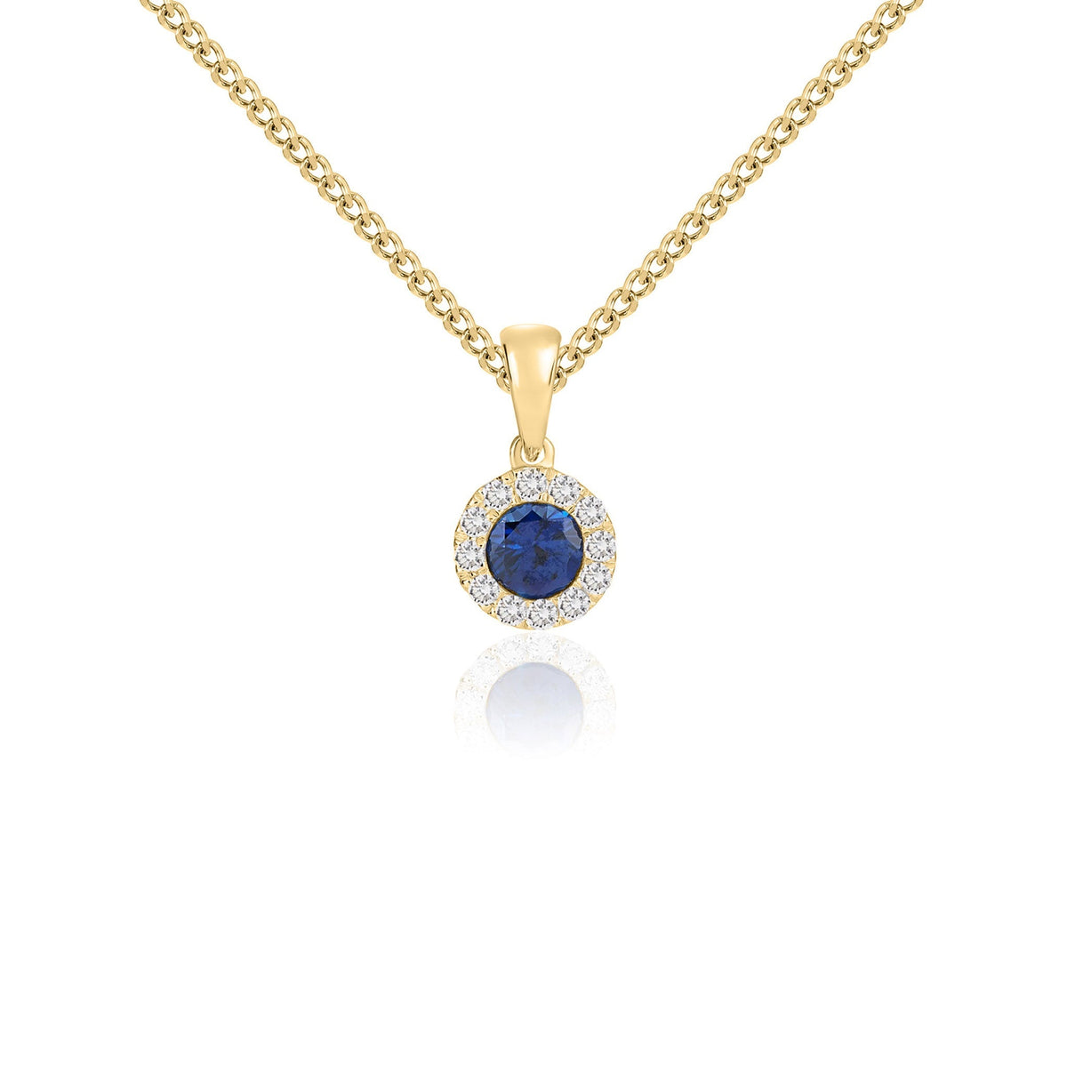 18ct Yellow Gold Round Natural Sapphire & Diamond Microset Cluster Pendant — 4mm