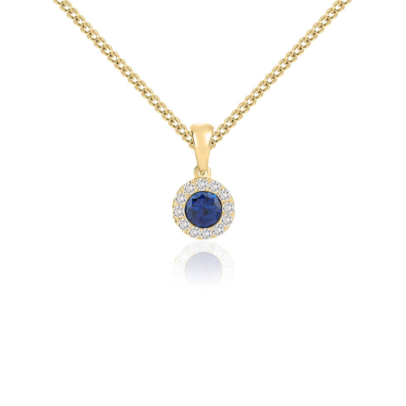 18ct Yellow Gold Round Natural Sapphire & Diamond Microset Cluster Pendant — 4mm