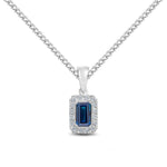 18ct White Gold Octagonal Natural Sapphire & Diamond Microset Cluster Pendant — 5x3mm