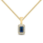 18ct Yellow Gold Octagonal Natural Sapphire & Diamond Microset Cluster Pendant — 5x3mm
