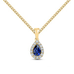 18ct Yellow Gold Pear Shaped Natural Sapphire & Diamond Microset Cluster Pendant — 6x4mm