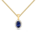 18ct Yellow Gold Oval Natural Sapphire & Diamond Claw Set Cluster Pendant — 6x4mm