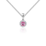 18ct White Gold Round Natural Pink Sapphire & Diamond Microset Cluster Pendant — 4mm