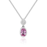 18ct White Gold Oval Natural Pink Sapphire & Diamond Two Stone Rubover Slider Pendant — 6x4mm