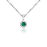18ct White Gold Round Natural Emerald & Diamond Microset Cluster Pendant — 4mm
