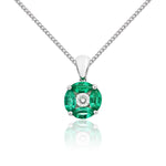 18ct White Gold Marquise Natural Emerald & Diamond Cluster Pendant — 8mm