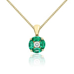 18ct Yellow Gold Marquise Natural Emerald & Diamond Cluster Pendant — 8mm