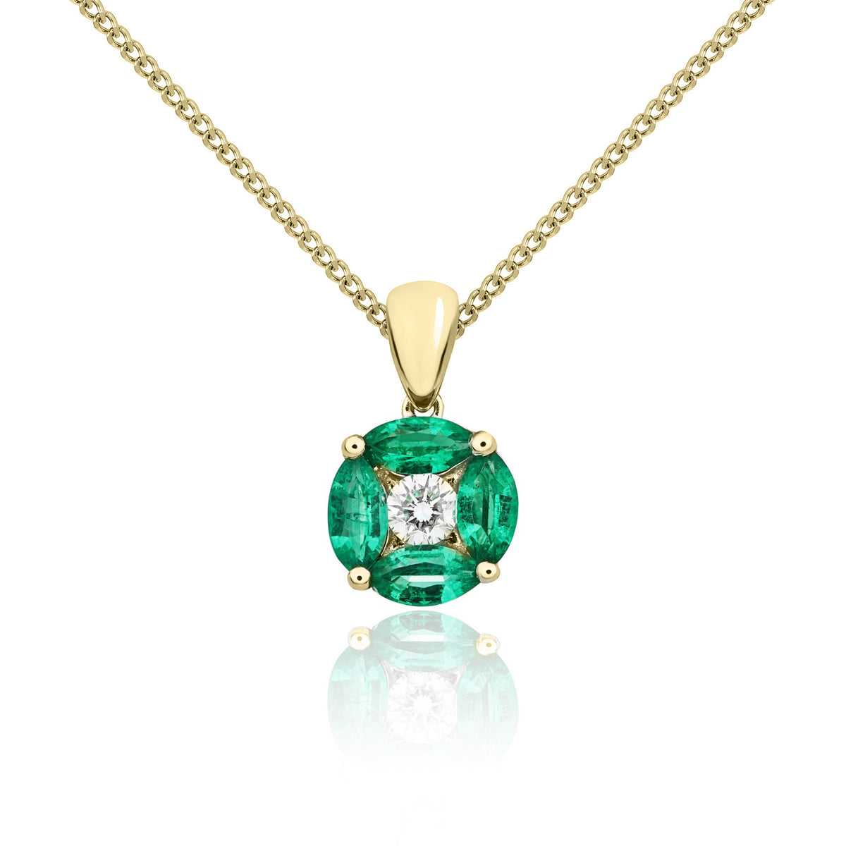 18ct Yellow Gold Marquise Natural Emerald & Diamond Cluster Pendant — 8mm