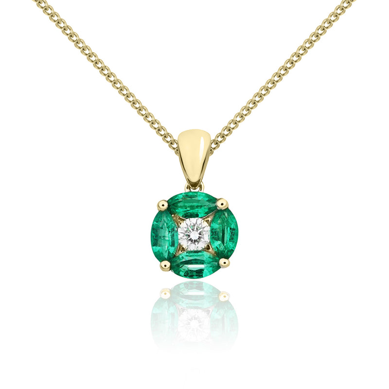 18ct Yellow Gold Marquise Natural Emerald & Diamond Cluster Pendant — 8mm