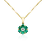 18ct Yellow Gold Natural Emerald & Diamond Reverse Cluster Pendant
