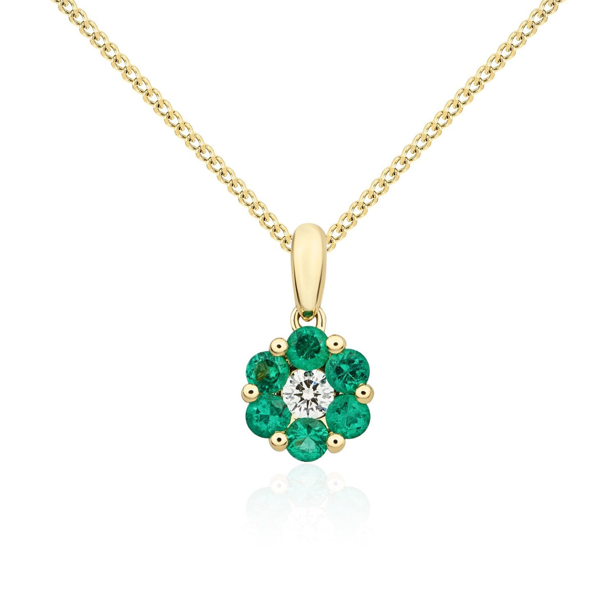 18ct Yellow Gold Natural Emerald & Diamond Reverse Cluster Pendant