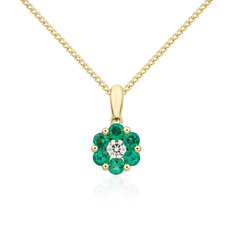 18ct Yellow Gold Natural Emerald & Diamond Reverse Cluster Pendant