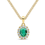 18ct Yellow Gold Oval Natural Emerald & Diamond Claw Cluster Pendant — 5x4mm
