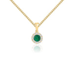 18ct Yellow Gold Round Natural Emerald & Diamond Microset Cluster Pendant — 4mm