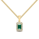 18ct Yellow Gold Octagonal Natural Emerald & Diamond Microset Cluster Pendant — 5x3mm