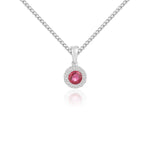 18ct White Gold Round Natural Ruby & Diamond Microset Cluster Pendant — 4mm