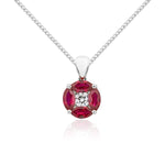 18ct White Gold Marquise Natural Ruby & Diamond Cluster Pendant — 8mm