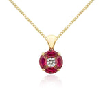 18ct Yellow Gold Marquise Natural Ruby & Diamond Cluster Pendant — 8mm