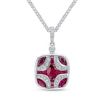 18ct White Gold Natural Ruby & Diamond Shield Pendant with Diamond Set Loop