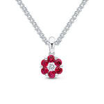 18ct White Gold Natural Ruby & Diamond Reverse Cluster Pendant