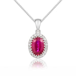 18ct White Gold Oval Natural Ruby & Diamond Claw Set Cluster Pendant — 7x5mm