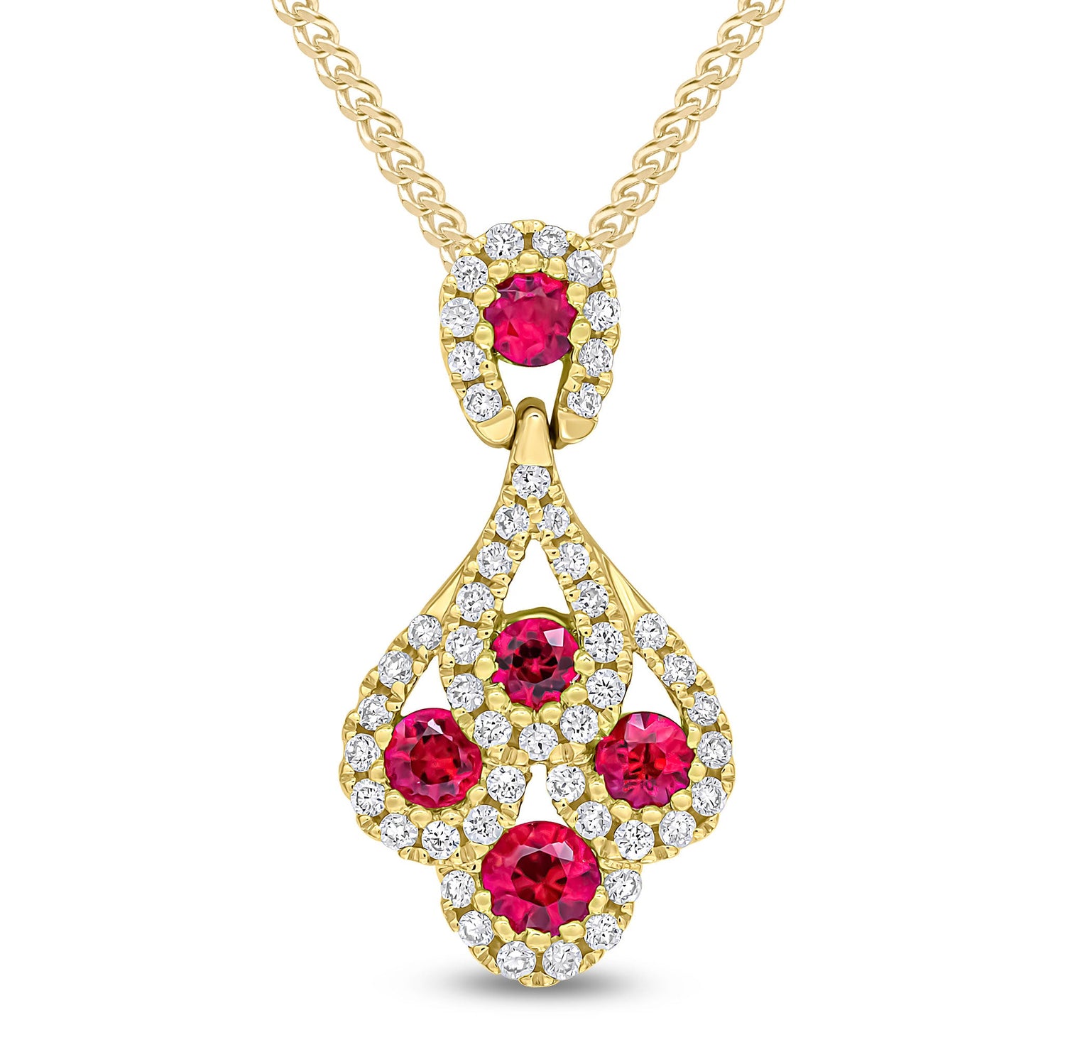 18ct Yellow Gold Round Natural Ruby and Diamond Peacock Pendant — 5x2.8mm