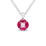 18ct White Gold Marquise Natural Ruby & Diamond Cluster Pendant — 9mm