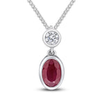 18ct White Gold Oval Natural Ruby & Diamond Two Stone Rubover Slider Pendant — 6x4mm