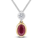 18ct Yellow and White Gold Oval Natural Ruby & Diamond Two Stone Rubover Slider Pendant — 6x4mm