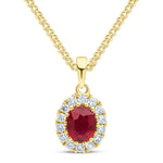 18ct Yellow Gold Oval Natural Ruby & Diamond Claw Cluster Pendant — 5x4mm