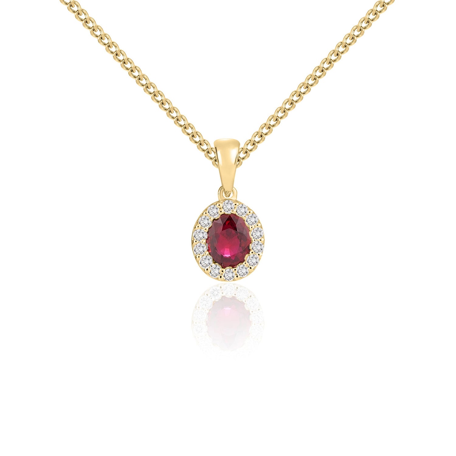 18ct Yellow Gold Oval Natural Ruby and Diamond Cluster Pendant — 5x4mm