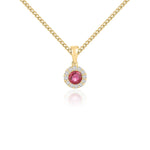 18ct Yellow Gold Round Natural Ruby & Diamond Microset Cluster Pendant — 4mm