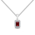 18ct White Gold Octagonal Natural Ruby & Diamond Microset Cluster Pendant — 5x3mm