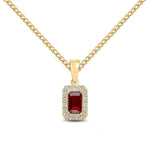 18ct Yellow Gold Octagonal Natural Ruby & Diamond Microset Cluster Pendant — 5x3mm