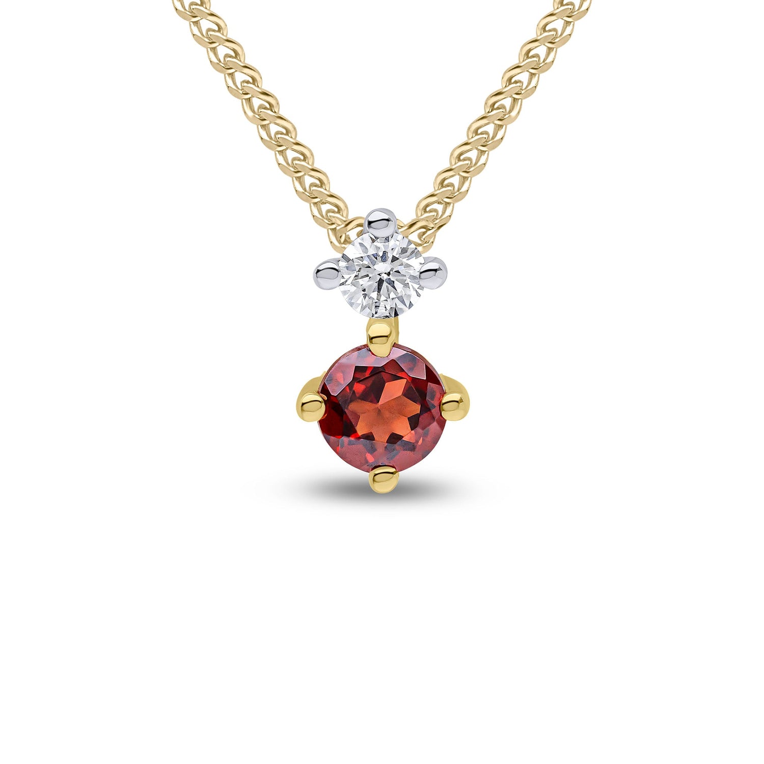 18ct Yellow Gold Round Natural Garnet and Diamond Two Stone Pendant