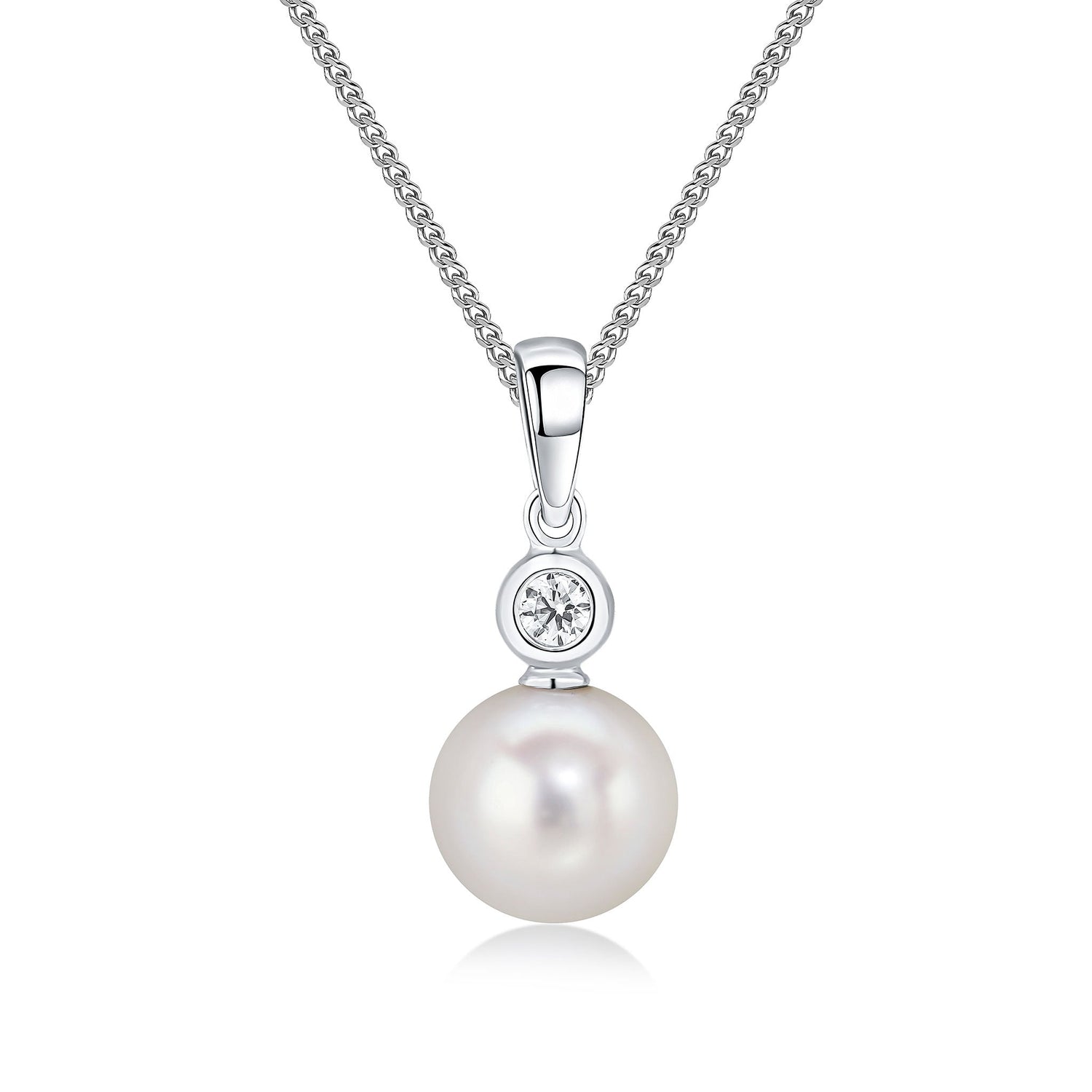 18ct White Gold Natural Diamond and Cultured Freshwater Pearl Pendant -- 8mm–8.5mm