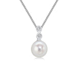 18ct White Gold Freshwater Pearl & Diamond Three Stone Rubover Pendant — 7mm