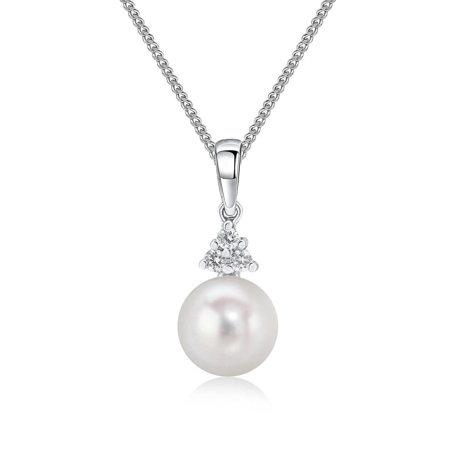 18ct White Gold Natural Pearl and Diamond Trefoil Pendant — 7–7.5mm