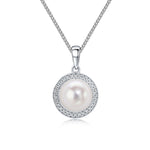 18ct White Gold Freshwater Pearl & Diamond Millegrain Round Cluster Pendant — 8mm