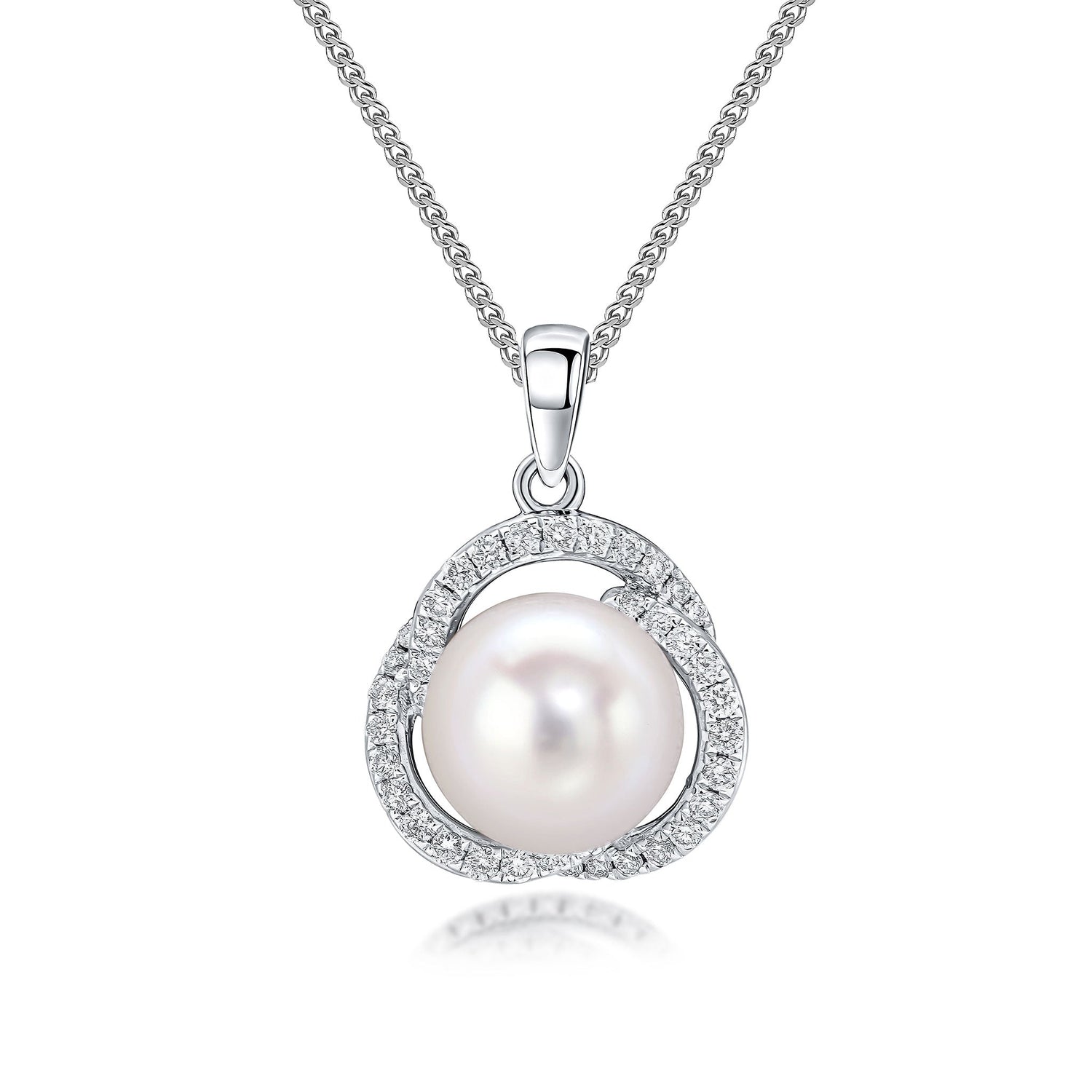 18ct White Gold Natural Pearl and Diamond Fancy Cluster Pendant — 8–8.5mm
