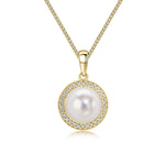 18ct Yellow Gold Freshwater Pearl & Diamond Millegrain Round Cluster Pendant — 8mm