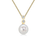 18ct Yellow Gold Freshwater Pearl & Diamond Three Stone Rubover Pendant — 7mm