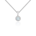 18ct White Gold Round Natural Aquamarine & Diamond Microset Cluster Pendant — 4mm