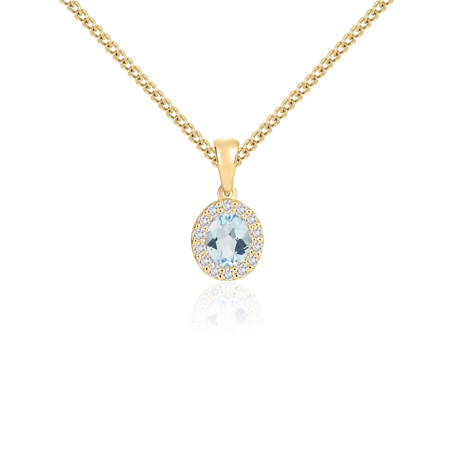 18ct Yellow Gold Oval Natural Aquamarine and Diamond Cluster Pendant — 5x4mm