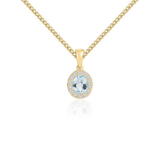 18ct Yellow Gold Oval Natural Aquamarine and Diamond Cluster Pendant — 5x4mm